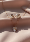 925 Sterling Silver Rose Gold Heart Tulip Necklace Set (Mother of Pearl)