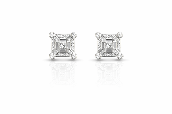 Majestic Rhodium-Plated Geometric Square Diamond Stud Earrings