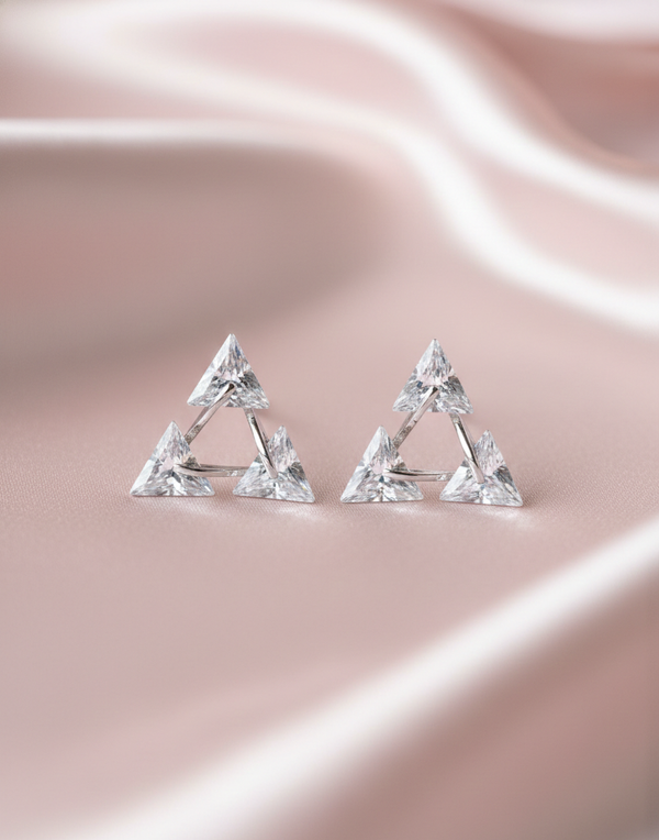 The Trillion Trio: Silver Triangle Studs with Zirconia