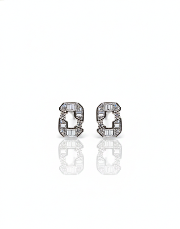 925 Sterling Silver Geometric Mosaic Stud Earrings