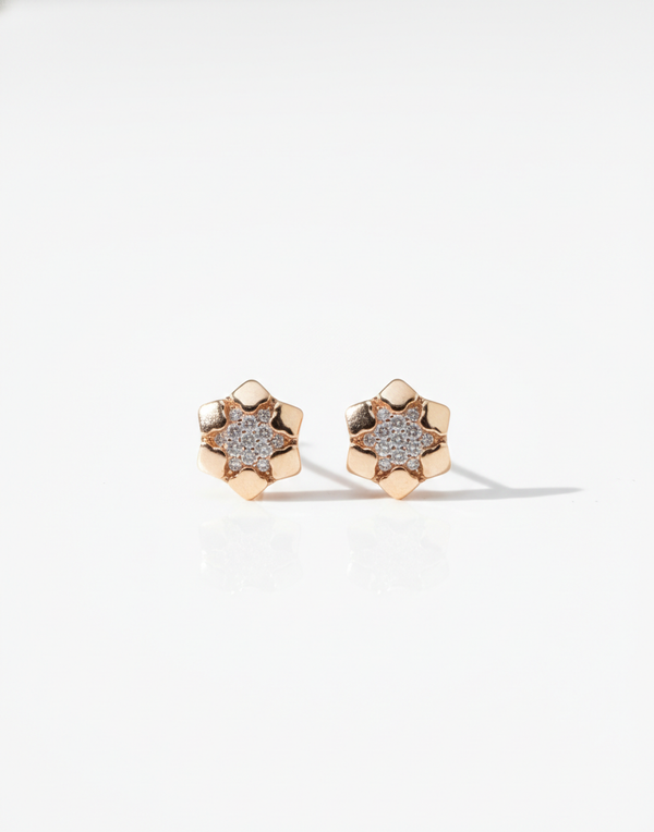 925 Sterling Silver Rose Gold Hexagon Flower Stud Earrings