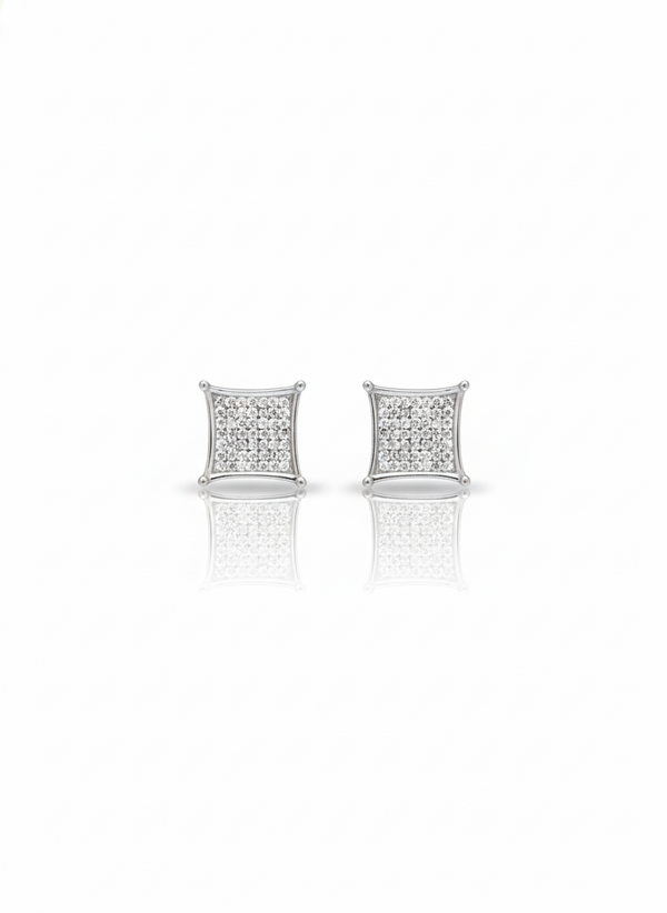 925 Sterling Silver Micro-Pave Square Kite Stud Earrings – Iced Out Diamond Simulant Studs