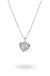925 Sterling Silver Mother of Pearl Heart & Rose Necklace (Box Chain)