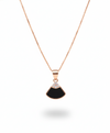 925 Sterling Silver Rose Gold Black Fan Pendant Necklace