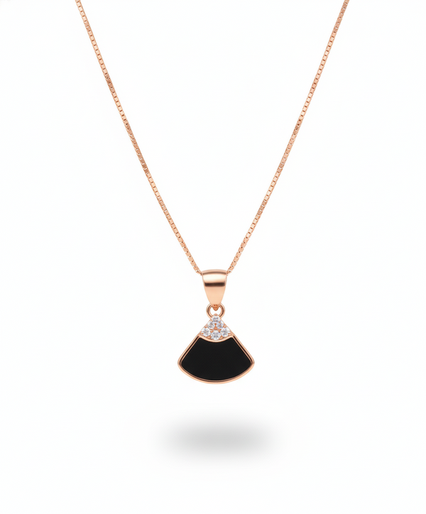 925 Sterling Silver Rose Gold Black Fan Pendant Necklace