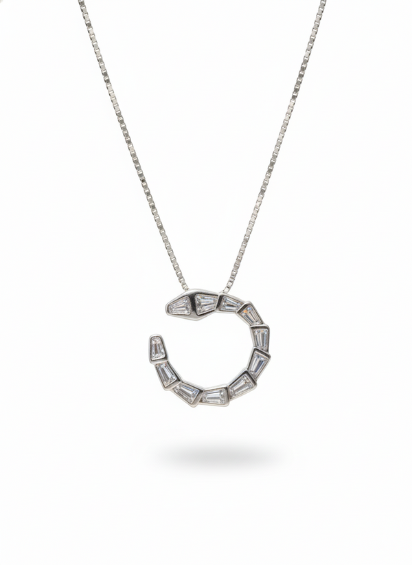 925 Sterling Silver Baguette Open Circle Pendant Necklace