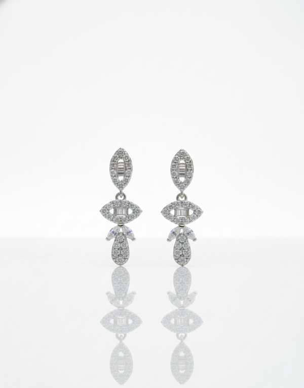 925 Sterling Silver Vintage Marquise Drop Earrings (Baguette Cut)