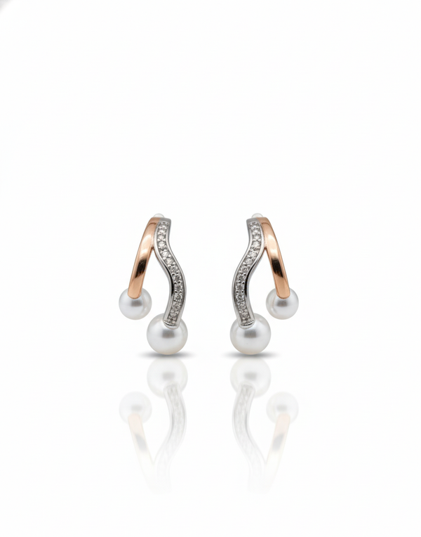925 Silver Dual-Tone Wave Earrings with Pearl Drop