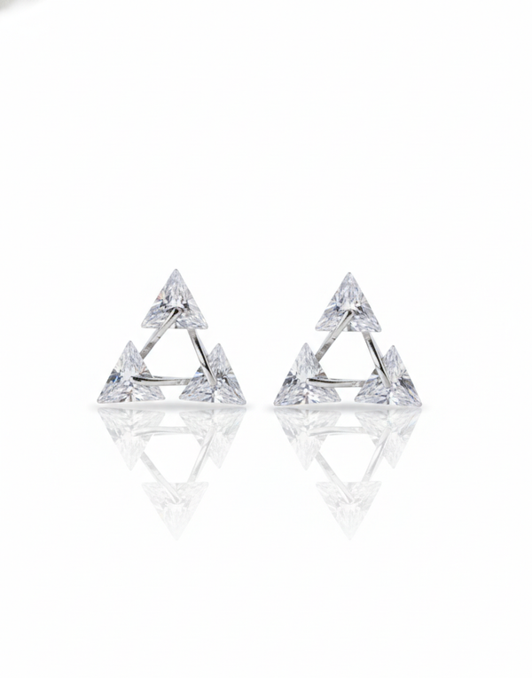 The Trillion Trio: Silver Triangle Studs with Zirconia