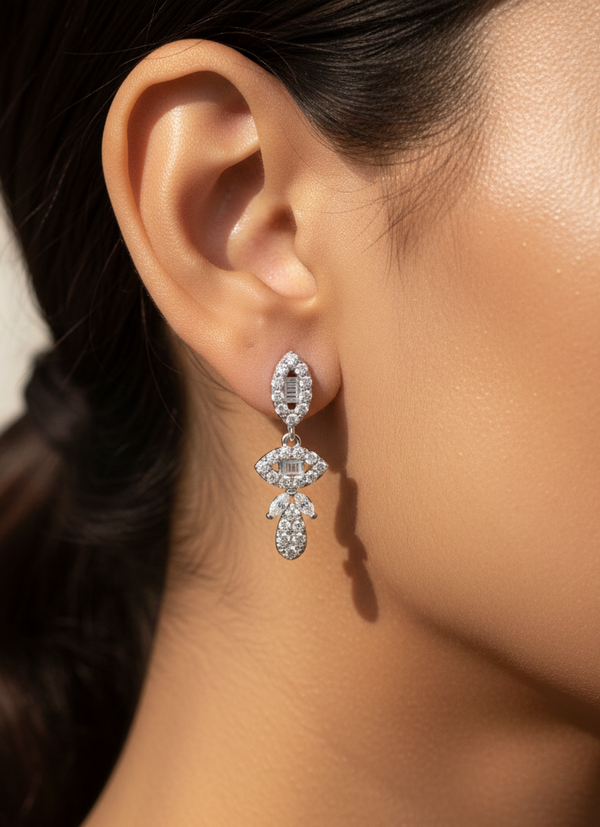 925 Sterling Silver Vintage Marquise Drop Earrings (Baguette Cut)