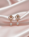 925 Silver Rose Gold Clover Drop Earrings with Pear Crystal