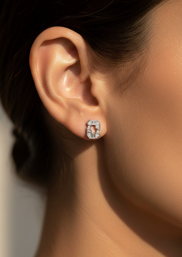 925 Sterling Silver Geometric Mosaic Stud Earrings