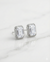 925 Sterling Silver Emerald Cut Halo Stud Earrings