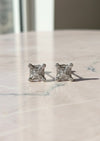 Majestic Rhodium-Plated Geometric Square Diamond Stud Earrings