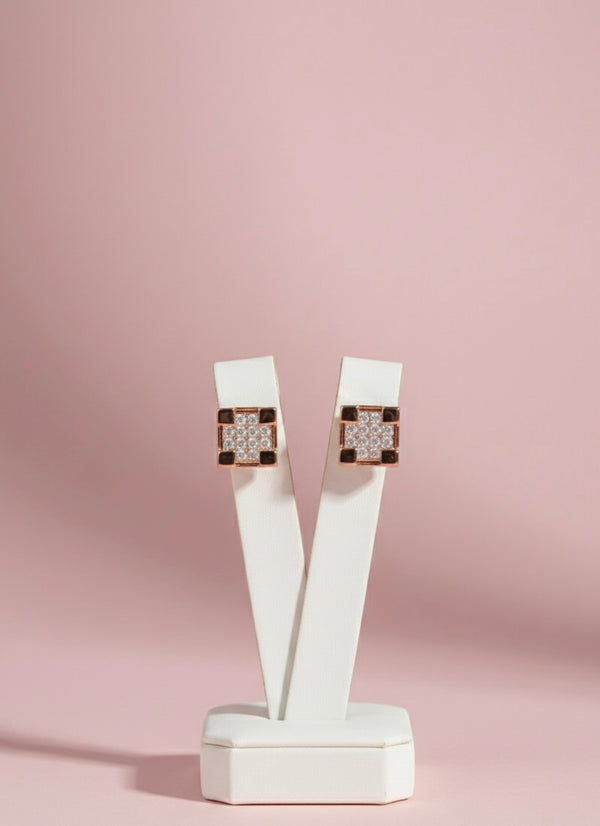 Rose Gold Glitz Square Earrings