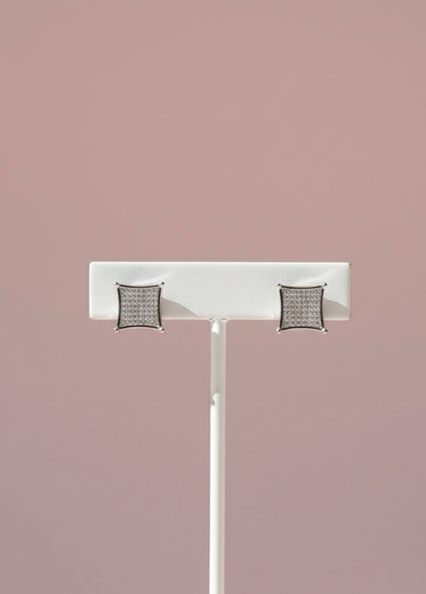 925 Sterling Silver Micro-Pave Square Kite Stud Earrings – Iced Out Diamond Simulant Studs