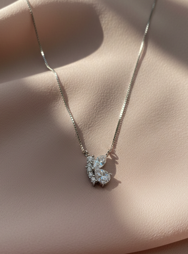 925 Sterling Silver Marquise Butterfly Pendant Necklace (Box Chain)