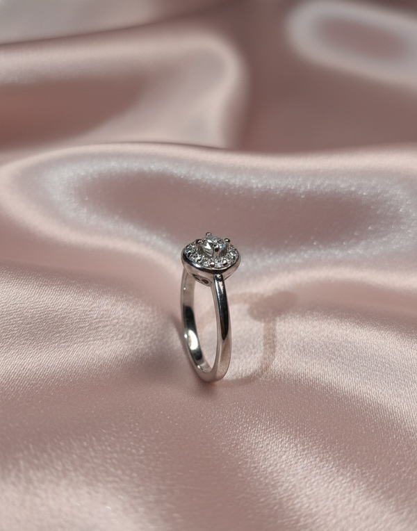 Aurora Halo Round-Cut Sterling Silver Ring.