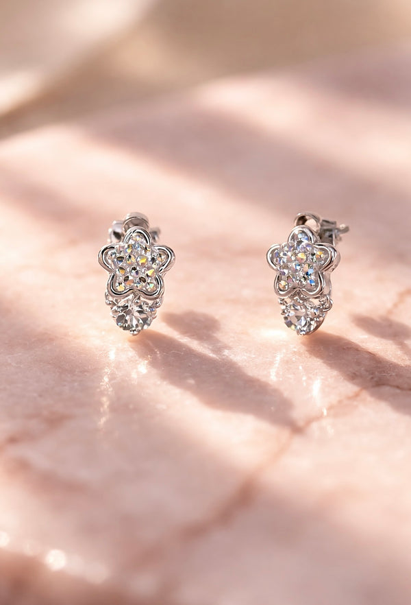 Silver Blossom Crystal Drop Studs