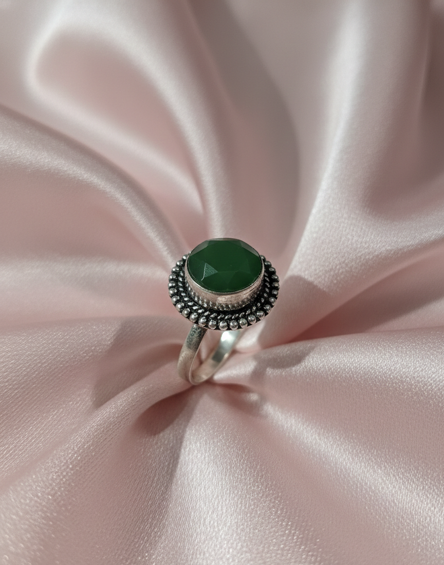 Arna's Silver 925 Pure Sterling Silver Royal Green Onyx Statement Ring