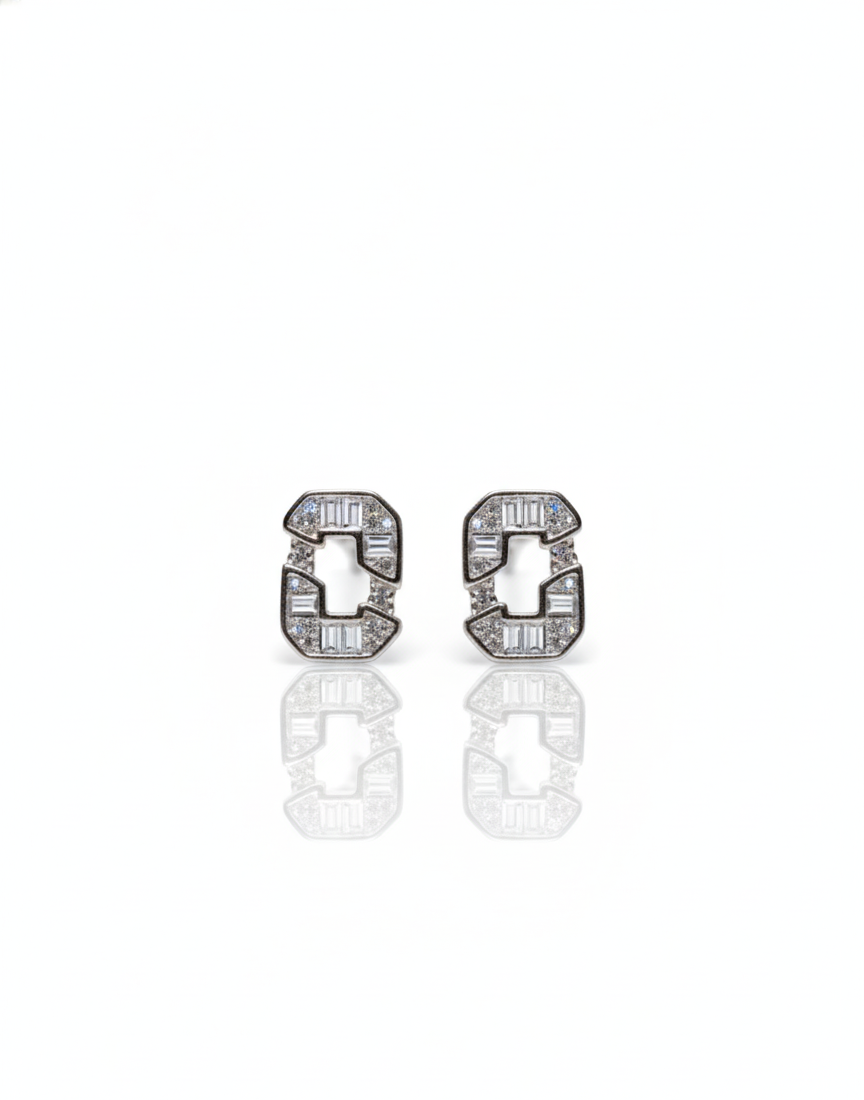 925 Sterling Silver Geometric Mosaic Stud Earrings