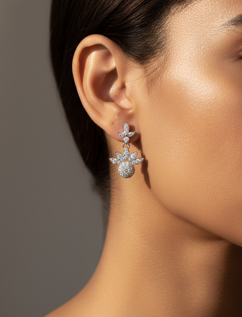 925 Sterling Silver Royal Floral Drop Earrings