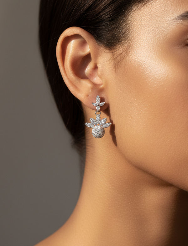 925 Sterling Silver Royal Floral Drop Earrings