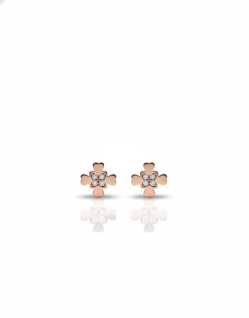 925 Sterling Silver Rose Gold Heart Clover Stud Earrings