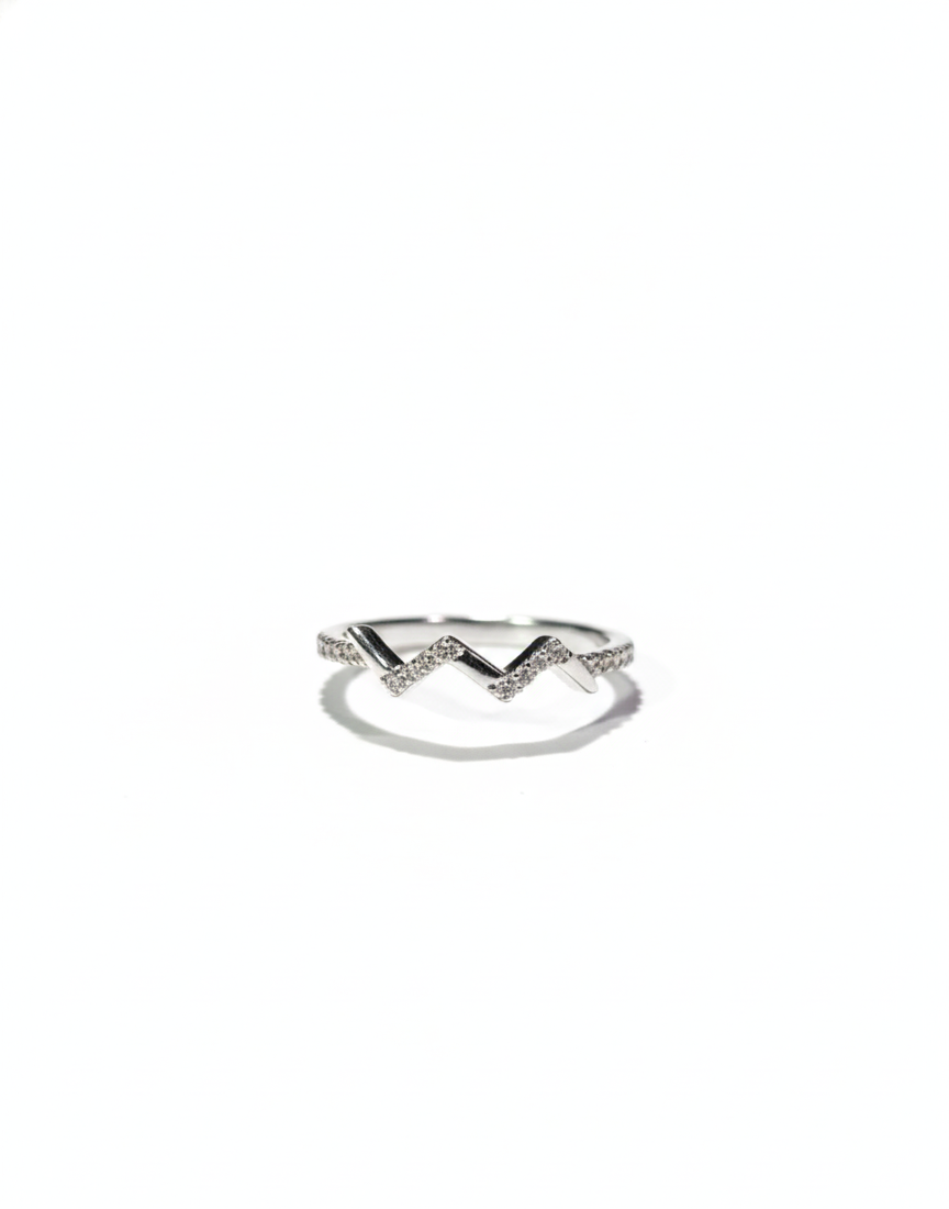 Modern Zigzag Stackable Ring in 925 Sterling Silver | Rhodium Plated & CZ Studded