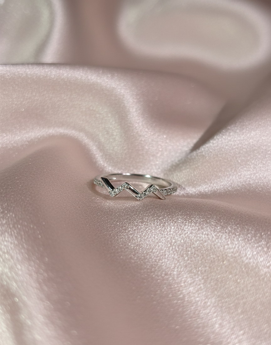 Modern Zigzag Stackable Ring in 925 Sterling Silver | Rhodium Plated & CZ Studded