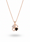 925 Sterling Silver Rose Gold Lucky Clover Heart Necklace (Black Onyx)