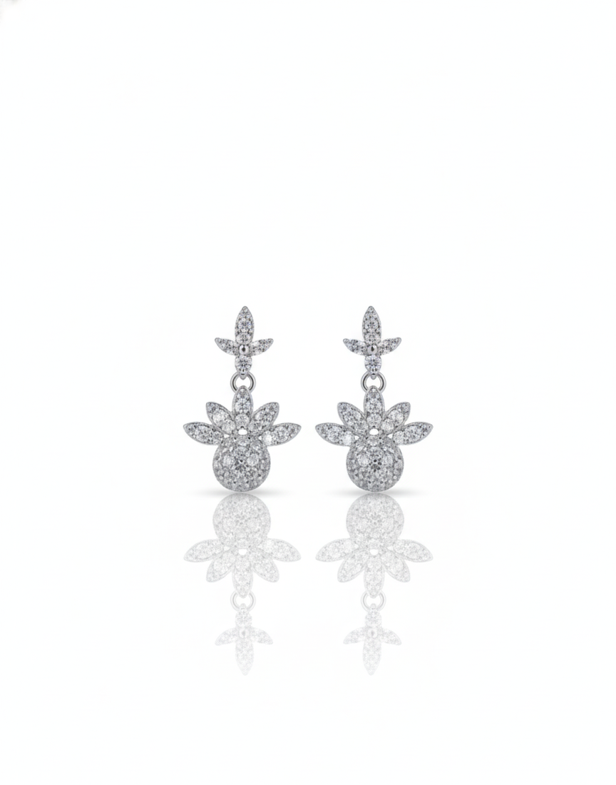 925 Sterling Silver Royal Floral Drop Earrings