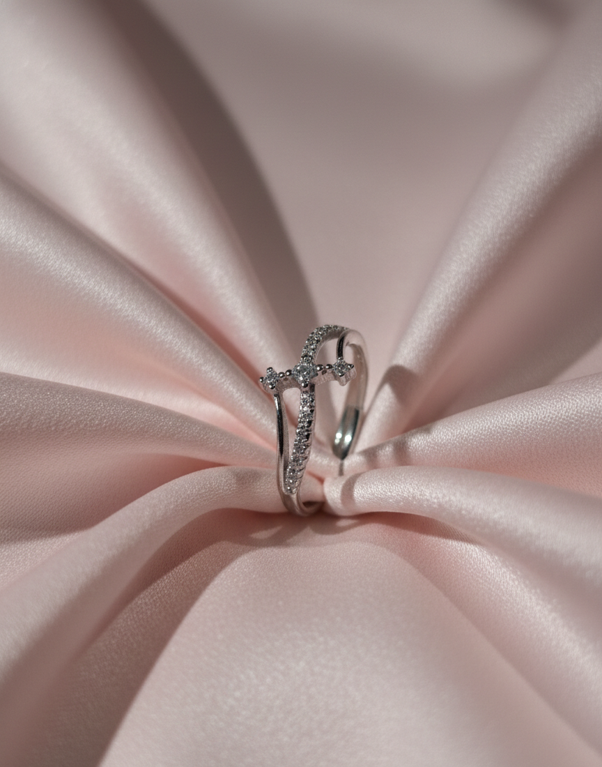 Arna's Silver 925 Pure Sterling Silver Cross-Over Sparkling Zircon Ring
