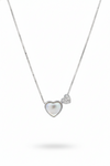 925 Sterling Silver Double Heart Pendant Necklace (Mother of Pearl)