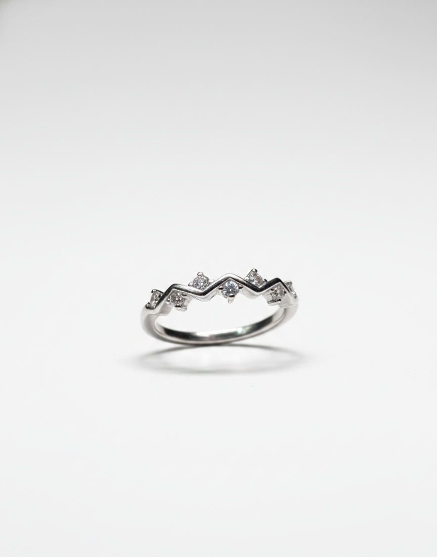 Arna's Silver 925 Sterling Silver Zig-Zag Sparkling Ring – Rhodium Plated