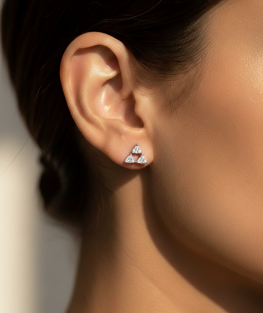 The Trillion Trio: Silver Triangle Studs with Zirconia