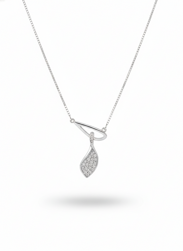 925 Sterling Silver Abstract Leaf Drop Pendant Necklace (Box Chain)