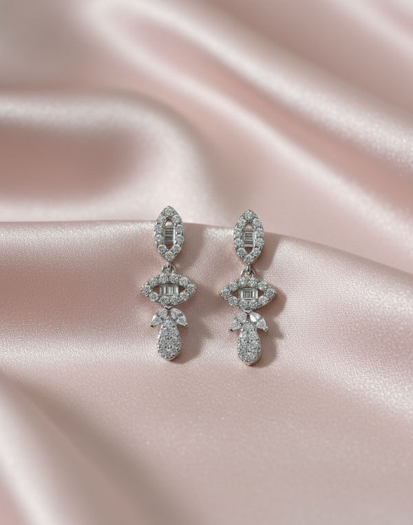 925 Sterling Silver Vintage Marquise Drop Earrings (Baguette Cut)