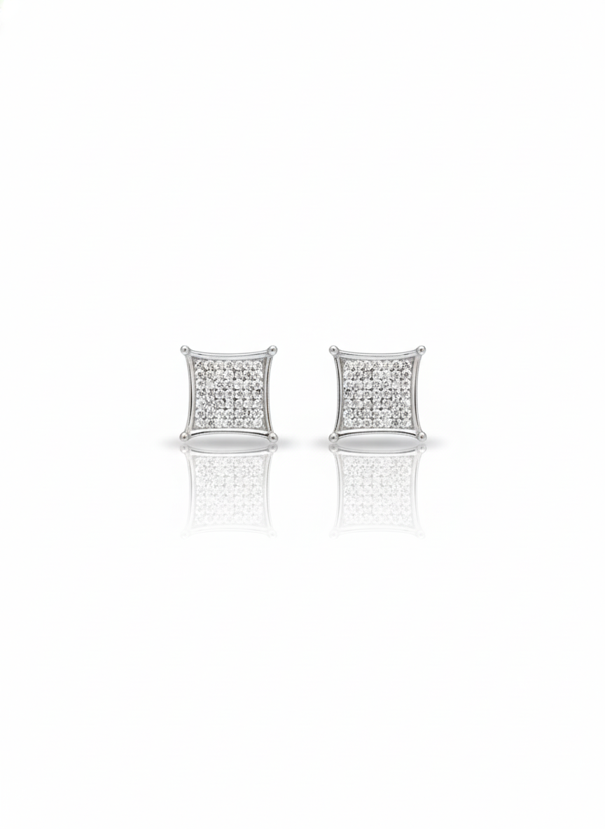 925 Sterling Silver Micro-Pave Square Kite Stud Earrings – Iced Out Diamond Simulant Studs