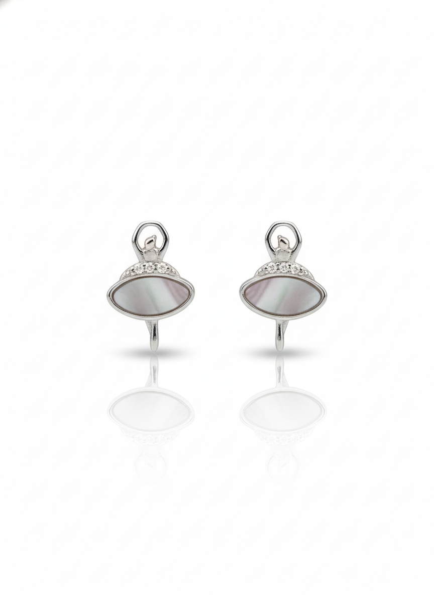 Elegant Ballerina Mother of Pearl 925 Silver Stud Earrings