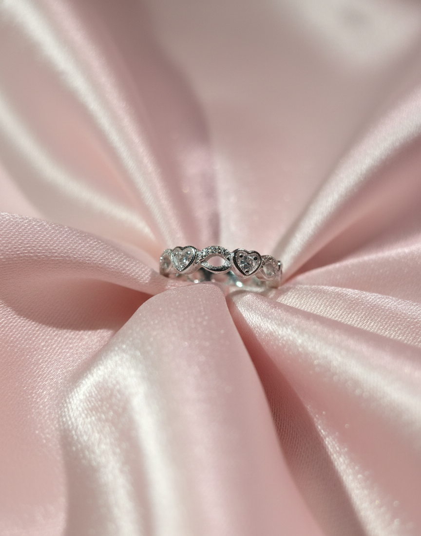 925 Pure Sterling Silver Infinity Heart Zircon Ring