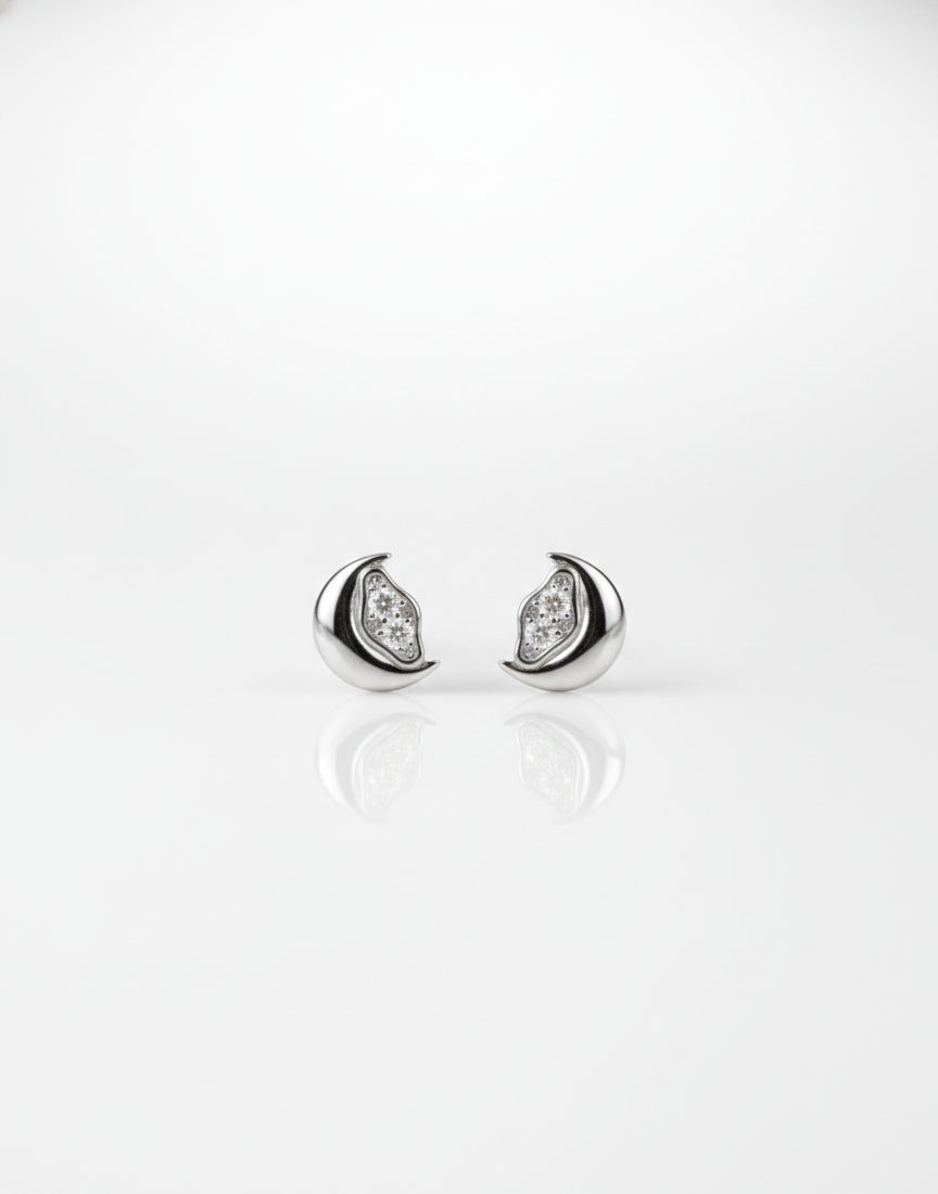 925 Sterling Silver Crescent Moon Stud Earrings