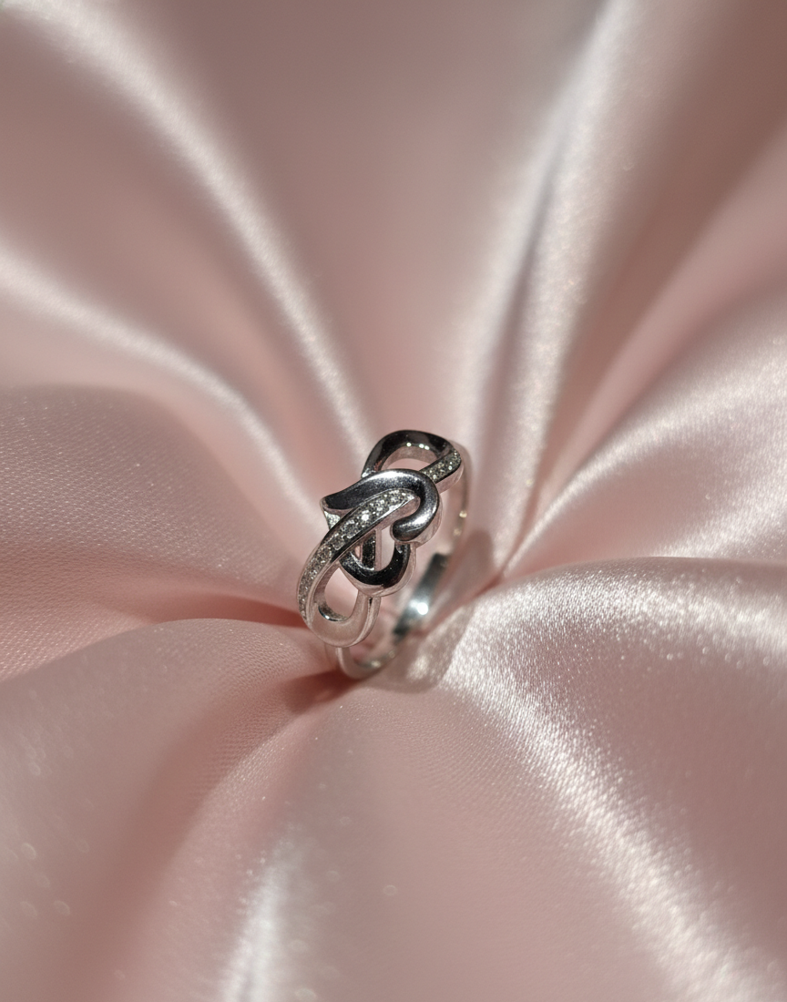 Intertwined Hearts Infinity Ring - 925 Sterling Silver (Rhodium Plated) | Arna's Silver