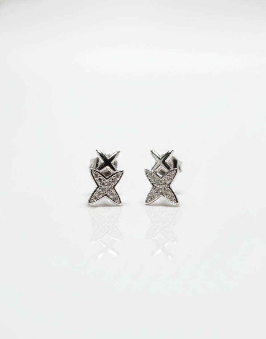 Twin Star: Celestial Pave & Plain 925Silver Studs