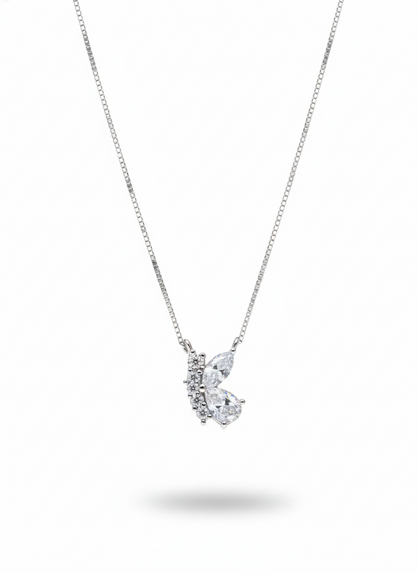 925 Sterling Silver Marquise Butterfly Pendant Necklace (Box Chain)