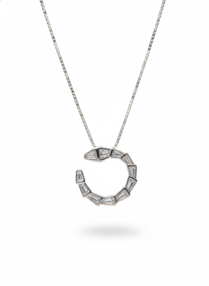 925 Sterling Silver Baguette Open Circle Pendant Necklace