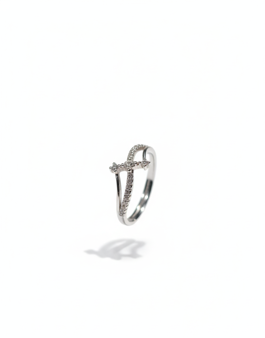 Arna's Silver 925 Pure Sterling Silver Cross-Over Sparkling Zircon Ring