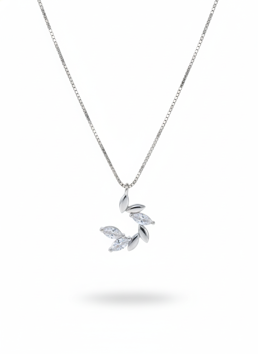 925 Sterling Silver Olive Branch Leaf Pendant Necklace (Box Chain)