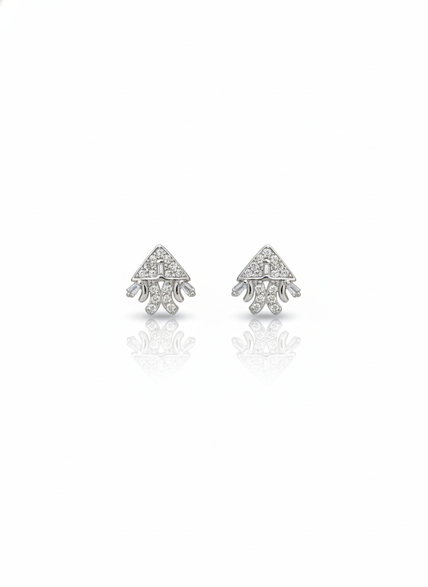 925 Sterling Silver Geometric Pavé Stud Earrings - Contemporary Triangle CZ Earrings for Women