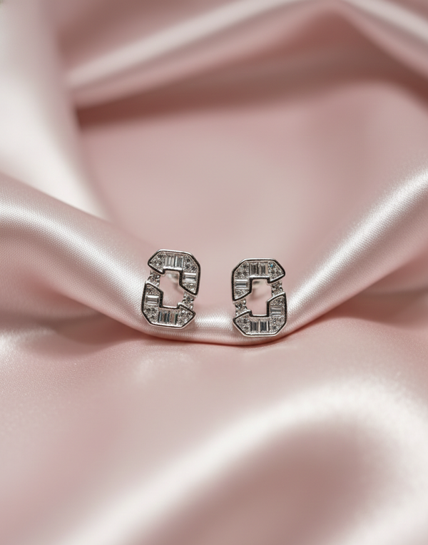 925 Sterling Silver Geometric Mosaic Stud Earrings